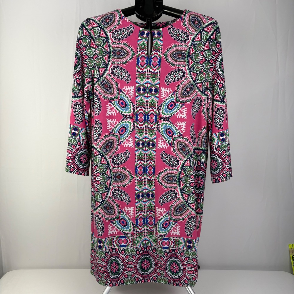 Ruby Rd Women's Petite Pink Paisley Medallion‎ Keyhole Shift Dress 3/4 Sleeve PL